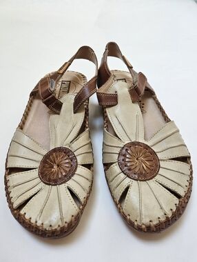 PIKOLINOS Leather Flower Wedge Sandals Puerta Vallarta